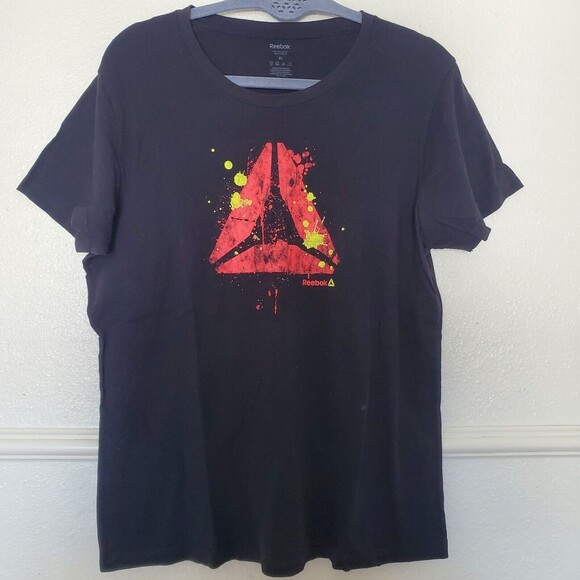 Reebok Classic Graphic Delta Red Logo T Shirt Womens Size XL Short Sleeve Black - Picture 1 of 9